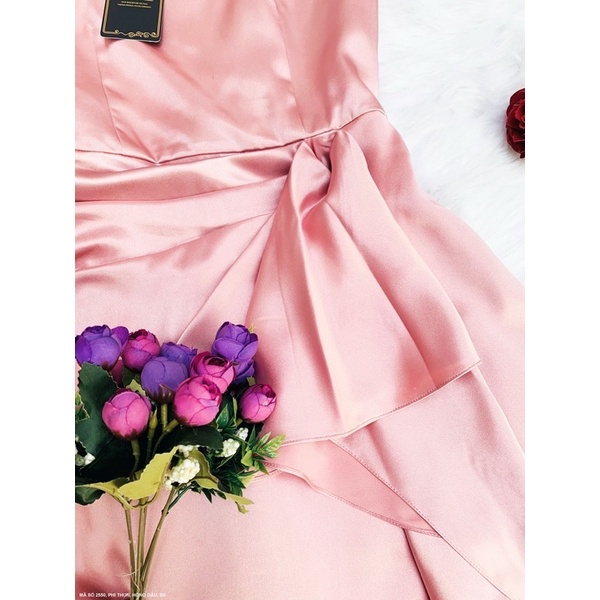 (Có size) Đầm Lụa thiết kế tà xéo chéo vai đi tiệc cực sang cho bạn nữ - hàng có size lớn