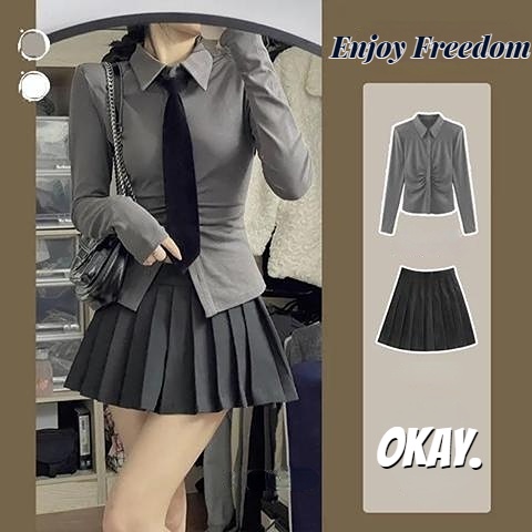 Enjoy Freedom Set Áo Sơ Mi Polo Và Chân Váy Ôm Thời Trang Nữ Tính
