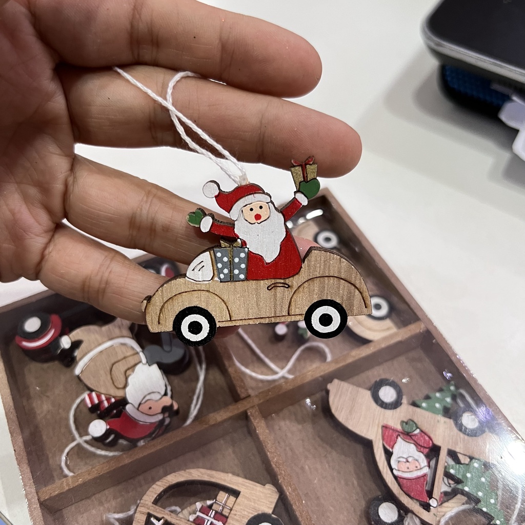 Bộ 8 hình gỗ treo cây thông Noel trang trí giáng sinh hình tuần  lộc, ông già noel