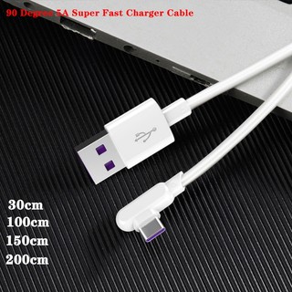 Dây cáp sạc usb loại c 90 độ 5a 0.3 / 1.5 / 2m cho huawei mate 40 30 p40 p30 pro nova 6 7 8 se honor 30
