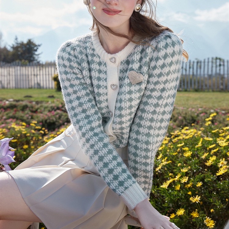 SUXI Áo Cardigan Dệt Kim Tay Dài Cổ Tròn Dáng Ôm In Họa Tiết Trái Tim Thời Trang Mùa