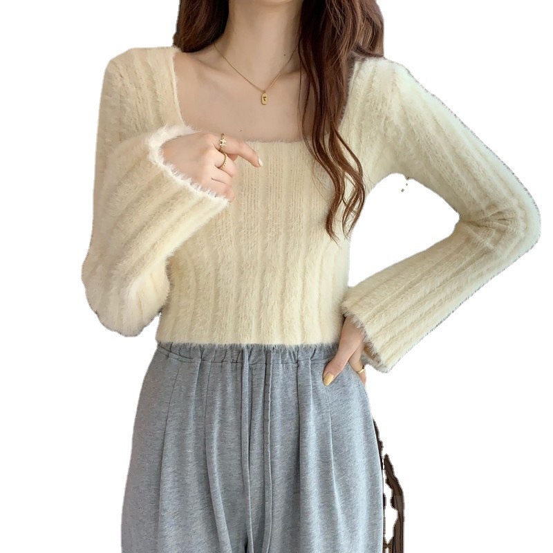 Áo Khoác Cardigan Dệt Kim Cổ Vuông Dáng Ôm Thời Trang Thu Đông Mới