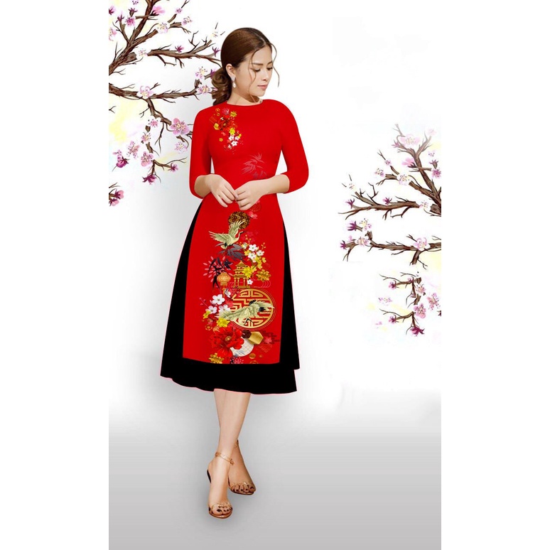 Áo dài cách tân - áo dài in hình hạt chất lụa la tinh mềm mịn co giản nhẹ
