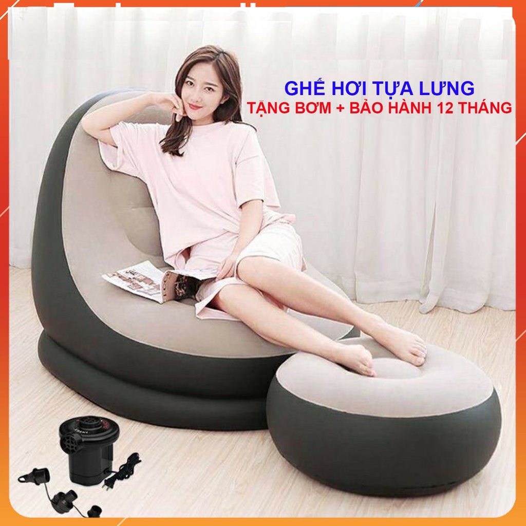 Ghế Hơi Tựa Lưng Bọc Nhung Mềm Mịn Êm Ái - Đệm Hơi Lót Chân Cao Cấp - Ghế Sofa Hơi