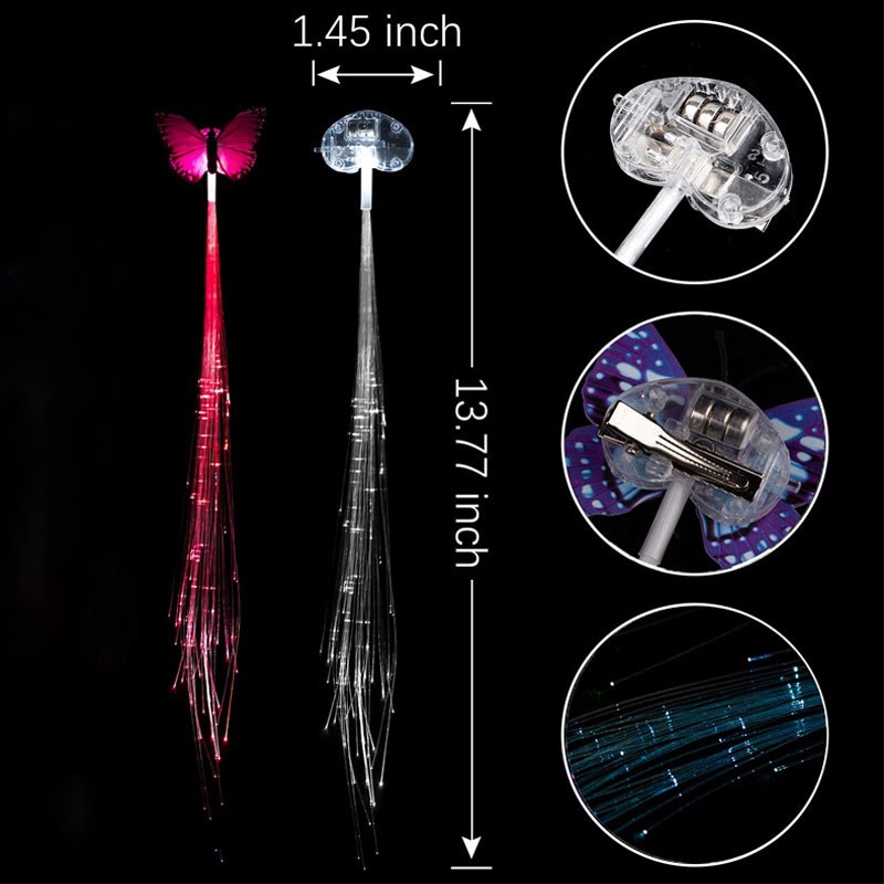 1 Kẹp Tóc Sợi Quang Đèn LED Phát Sáng Nhiều Màu