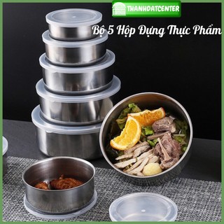 Bộ 5 bát inox - Bộ hộp đựng thực phẩm inox 5 món. Bộ thố lạnh có nắp đậy