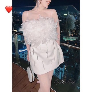 đầm 2 dây lông đính đá sang chảnh