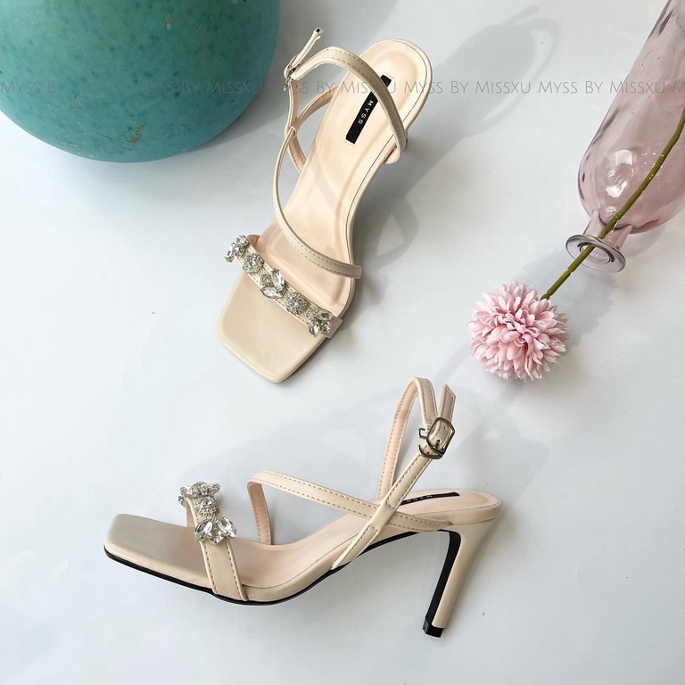 Giày sandal quai ngang xéo đính đá 7 cm cao cấp thời trang MYSS - SD180