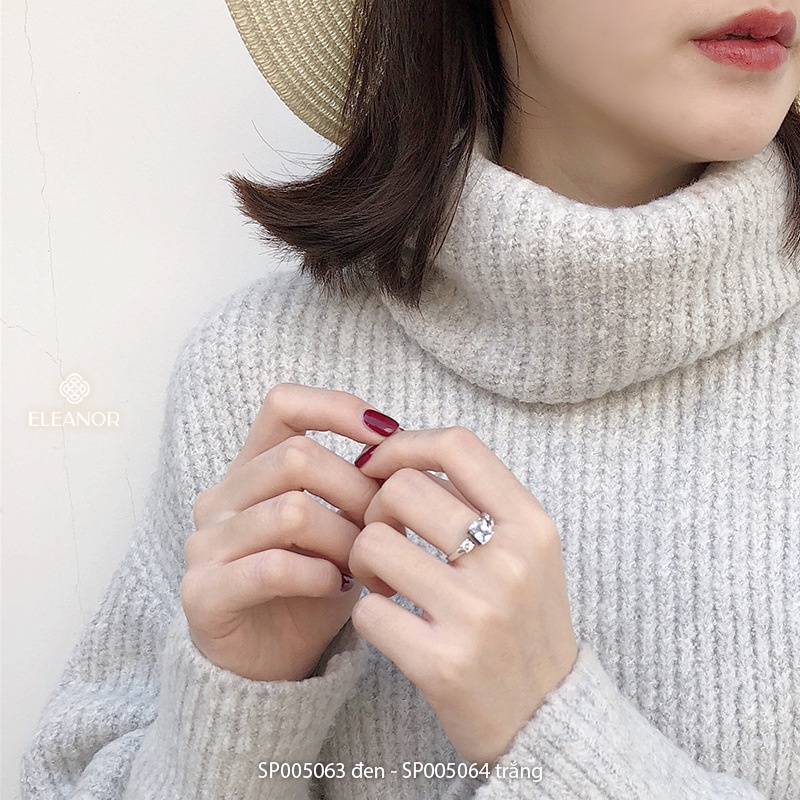 Nhẫn nữ hở bạc 925 Eleanor Accessories mặt vuông đính đá phụ kiện trang sức 5063