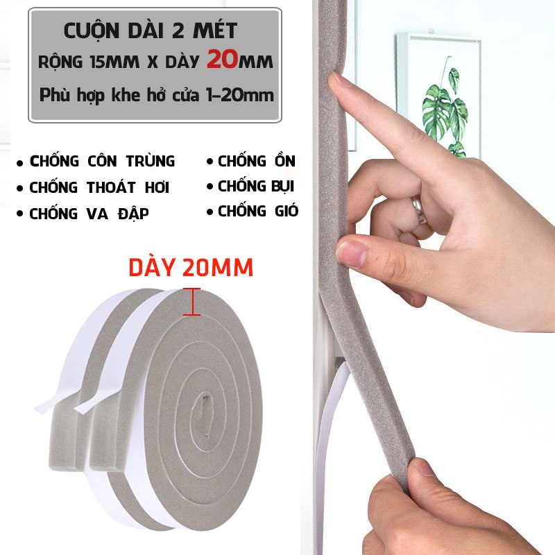 Cuộn ron gioăng mút xốp dán khe khung cửa cách âm giảm chấn chống bụi dài 2 mét