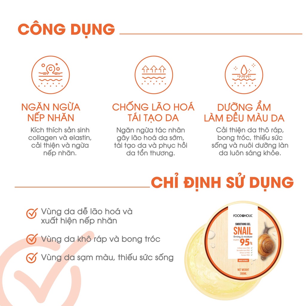 Gel Dưỡng Ốc Sên Ngừa Nếp Nhăn, Tái Tạo Da Foodaholic Snail Firming & Moisture Soothing Gel 300ml - SNAIL