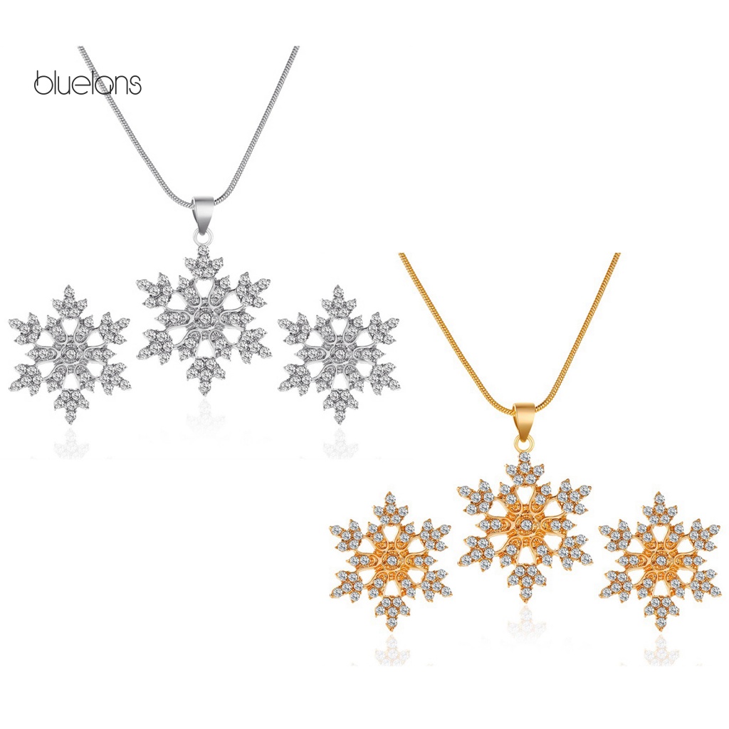1 Set Vòng cổ Và Bông Tai Hình Bông Tuyết Đính Đá 2 Màu