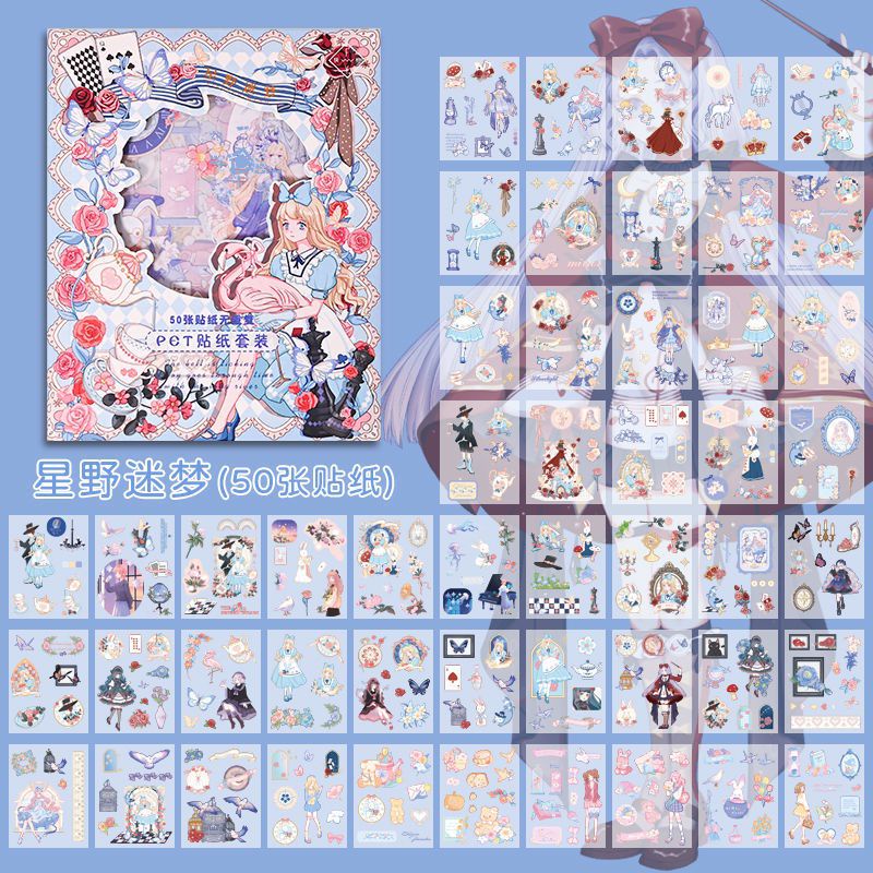 Hộp sticker 100 tấm nhiều hình khác nhau siêu rẻ.1000 miếng dán sticker 2D trang trí cô gái dễ thương, cổ trang, vintage