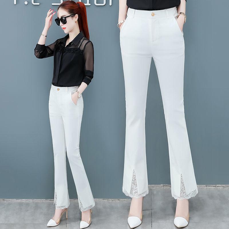 Quần loe nữ xẻ gấu phối ren chất vải thun xốp Hàn dày dặn co giãn 4 chiều có bigsize đến 85Kg mã 789