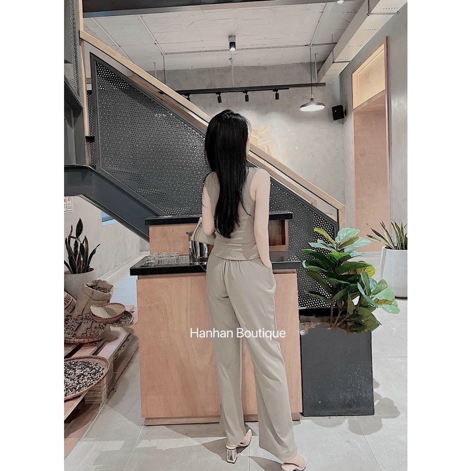 [12/12 Sale Freeship] Set bộ thời trang mùa hè,set bộ chất thun mát mẻ áo hai dây kèm quần dài ông rộng có túi mtb