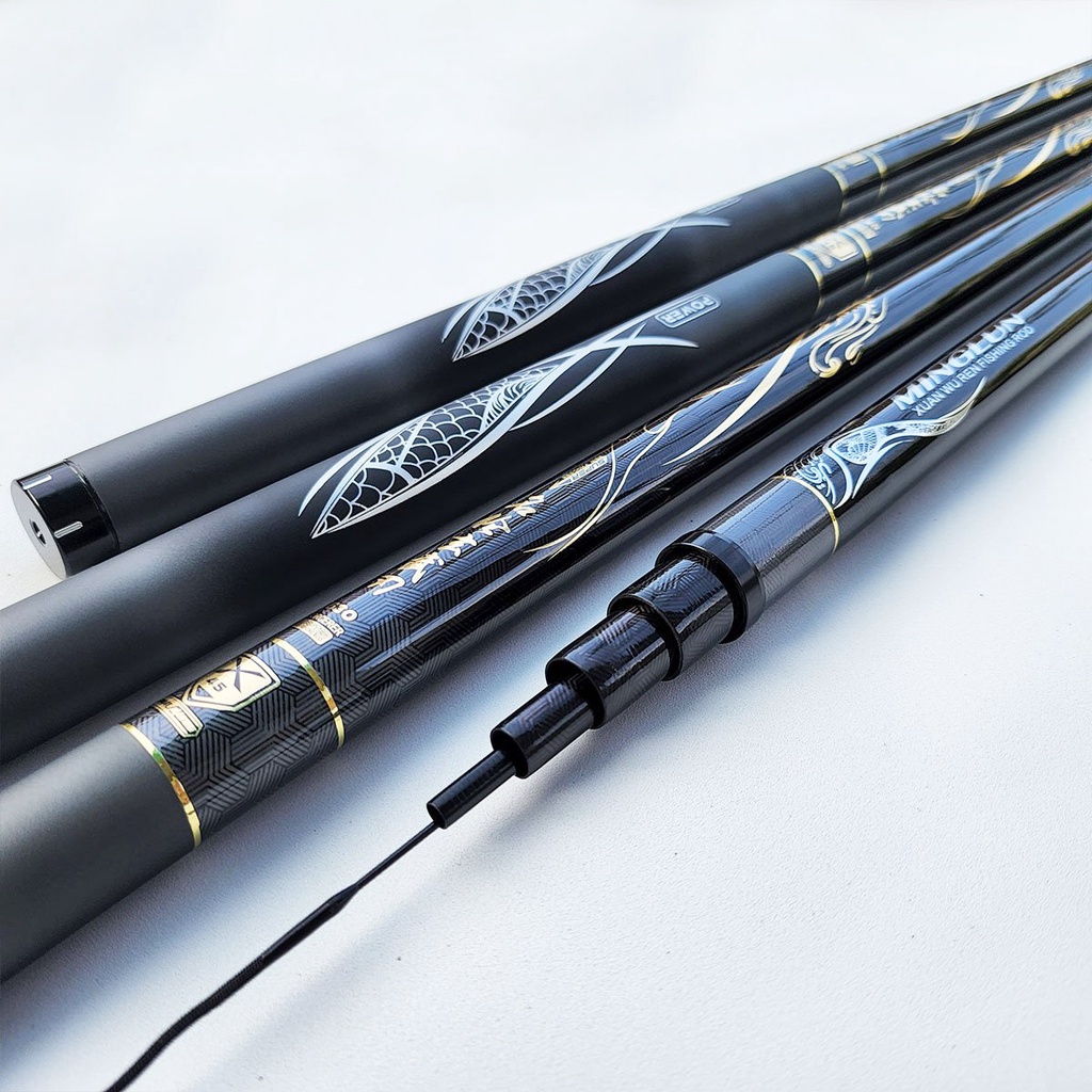 Cần Câu Tay Huyền Vũ 8H Cần Câu Đài Carbon Xoắn XSPIRAL Chuyên Săn Hàng Cao Cấp Tặng Kèm Ngọn Phụ