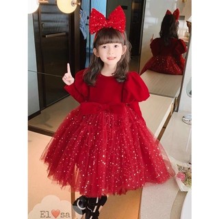 Váy Nhung đỏ 3 tầng xinh xắn noel cho bé gái từ 9-30kg