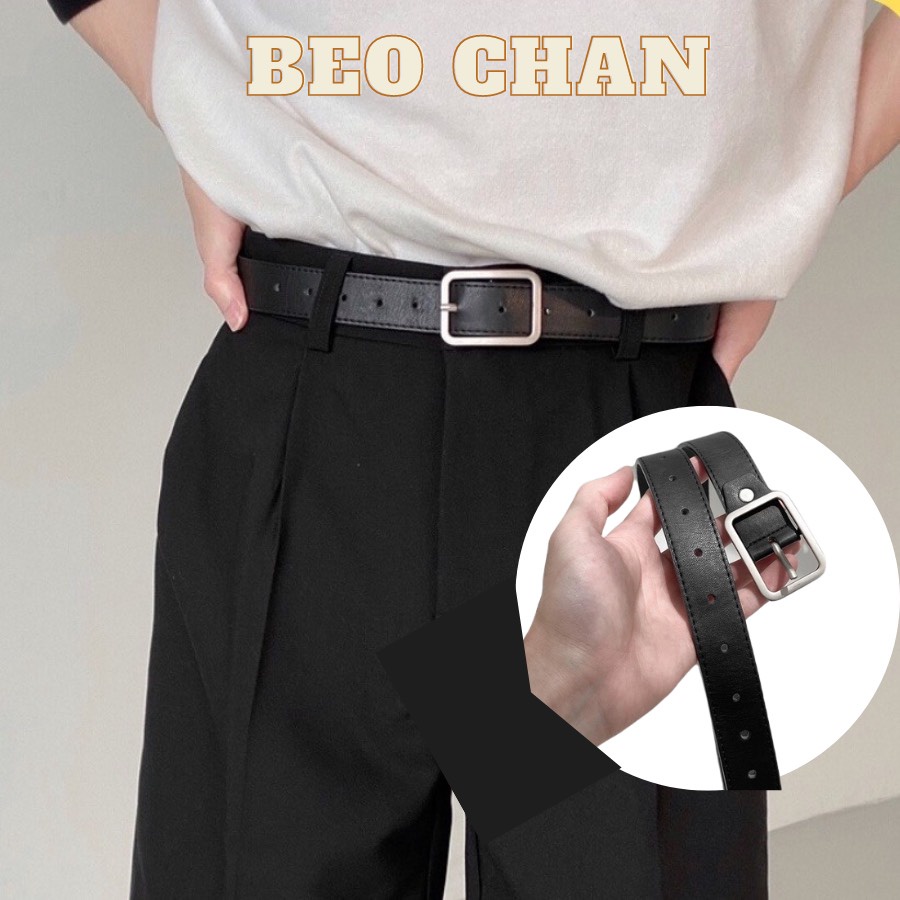 Thắt Lưng Bản Nhỏ Sơn Tùng Nâu Đen 2.3cm Beo Chan Đục Lỗ May Viền Dây Nịt Lưng Nam Nữ Kiểu Hàn Quốc 2.3cm Chữ Nhật Lỗ