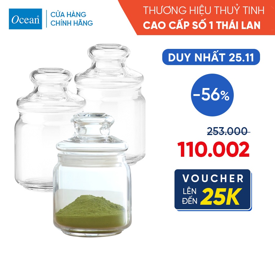 Bộ 3 hũ thủy tinh Pop Jar 500ml nắp kính