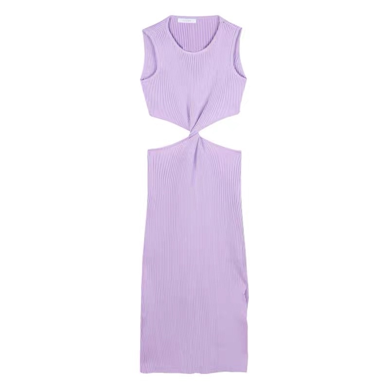 Đầm len body tím cut eo