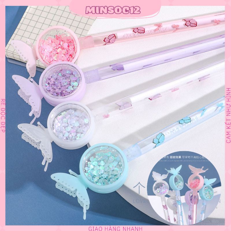 Bút mực gel hoạt hình dễ thương đính kim sa ánh nhũ hình cute cho học sinh sinh viên ngòi 0.5mm