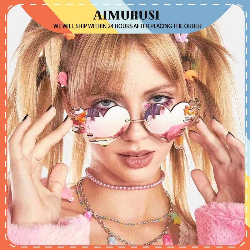 (AIMURUSI) COD Kính Mát Hình Trái Tim Nhiều Màu Sắc Phong Cách Vintage Phương Tây Thời Trang Cho Nam Nữ