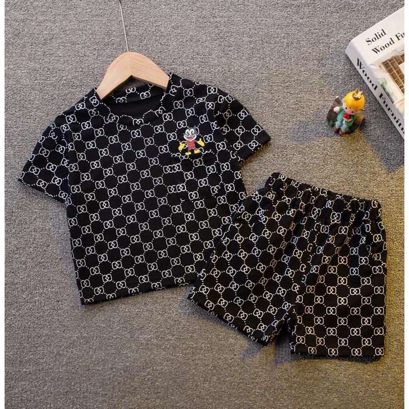 Set Đồ Mùa Hè 2 Món Gồm Áo Thun Cotton In Họa Tiết Cầu Vồng Hợp Thời Trang + Quần Ngắn Cho Bé Trai / Gái
