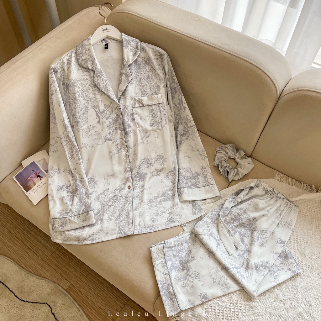 PYJAMAS LỤA TAY DÀI QUẦN DÀI HỌA TIẾT ĐỘC ĐÁO LEULEU.LINGERIE