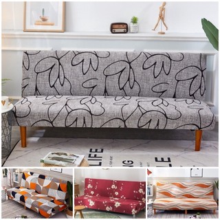 Vỏ bọc ghế sofa tích hợp giường không tay vịn thoáng khí in họa tiết chất liệu spandex co giãn tiện dụng