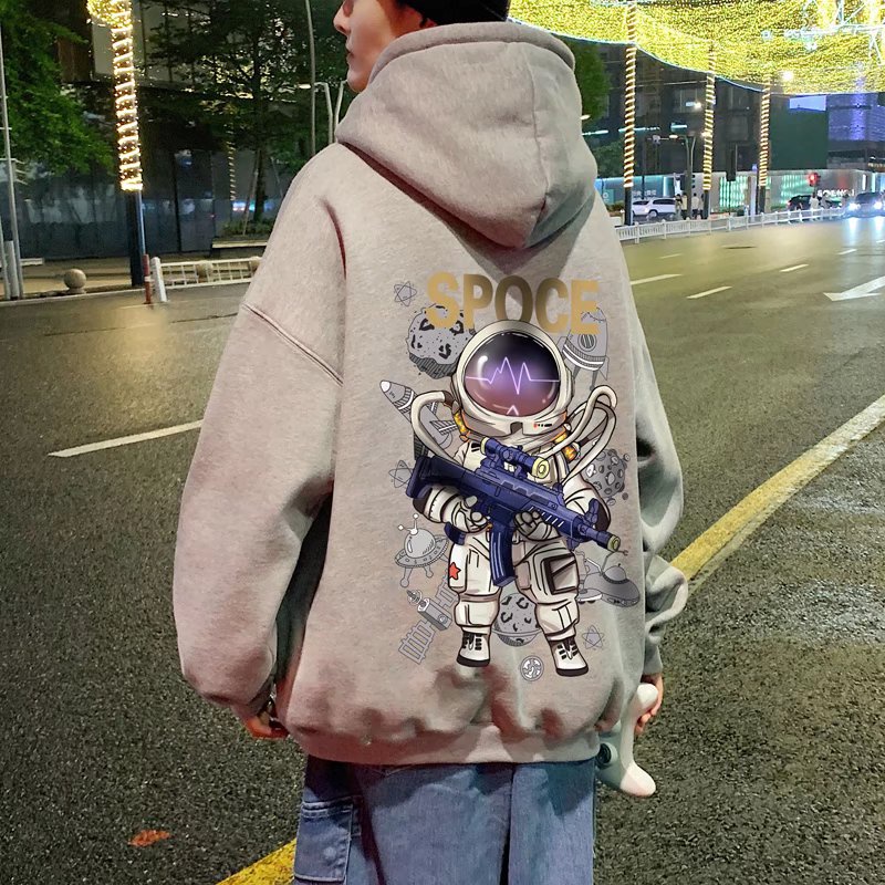 Áo Hoodie Dáng Rộng Tay Dài In Hình Phi Hành Gia Hoạt Hình Thời Trang Mùa Thu Cho Nam Và Nữ
