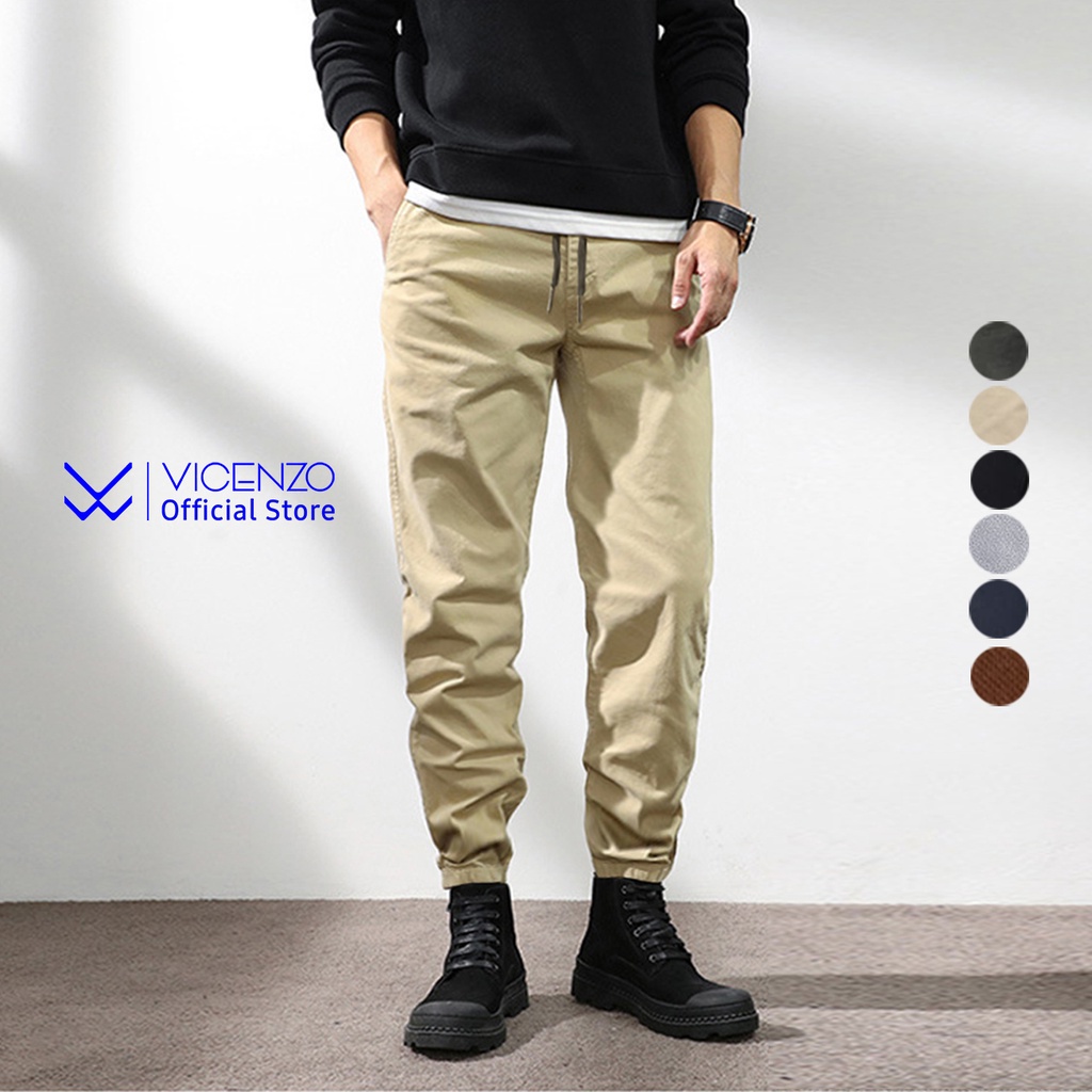 Quần Jogger Kaki Nam Cao Cấp VICENZO Chuẩn Hàng Xuất, Quần Kaki Nam Mẫu Jogger Bo Gấu Cạp Chun Mã QJKN01