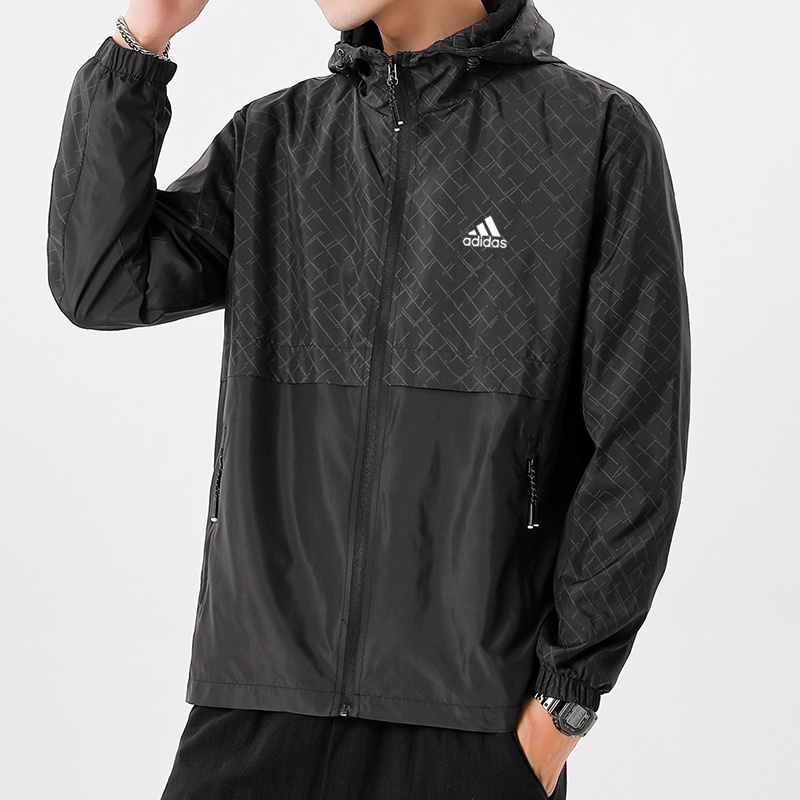 Áo Khoác Gió Adidas Màu Trơn Phối Khóa Kéo Thời Trang Cho Cặp Đôi