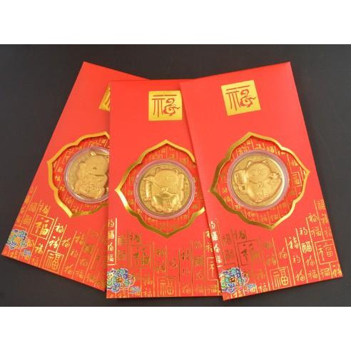 Lì Xì Thần Tài , Hình Mèo Vàng Mạ Vàng 24K - Bao Lì Xì May Mắn Rước Tài Lộc