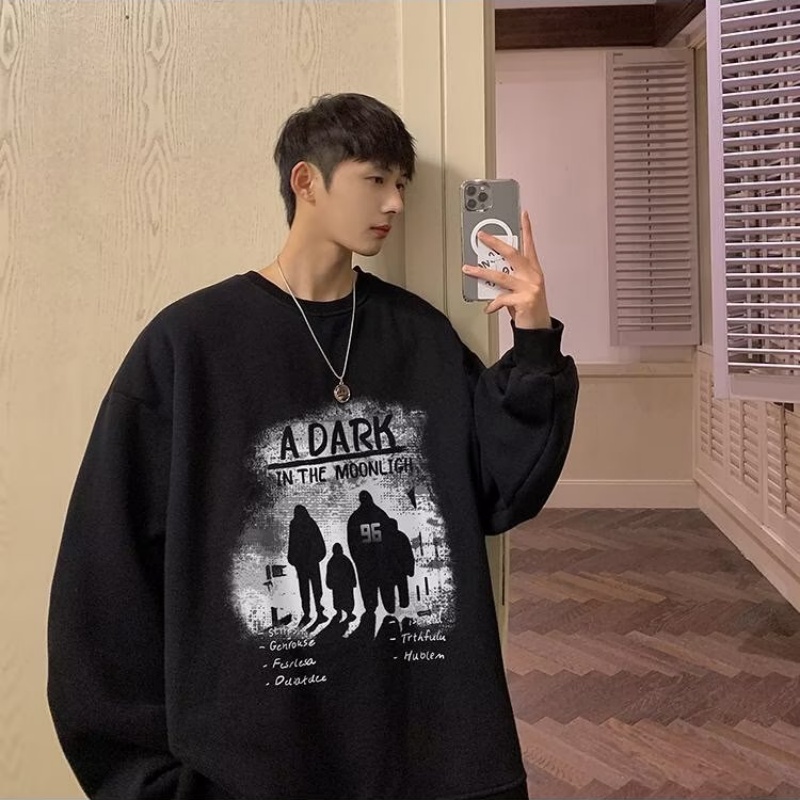 Áo Nỉ Dài Tay Form Rộng In Chữ Phong Cách Hip Hop Đường Phố Hàn Quốc