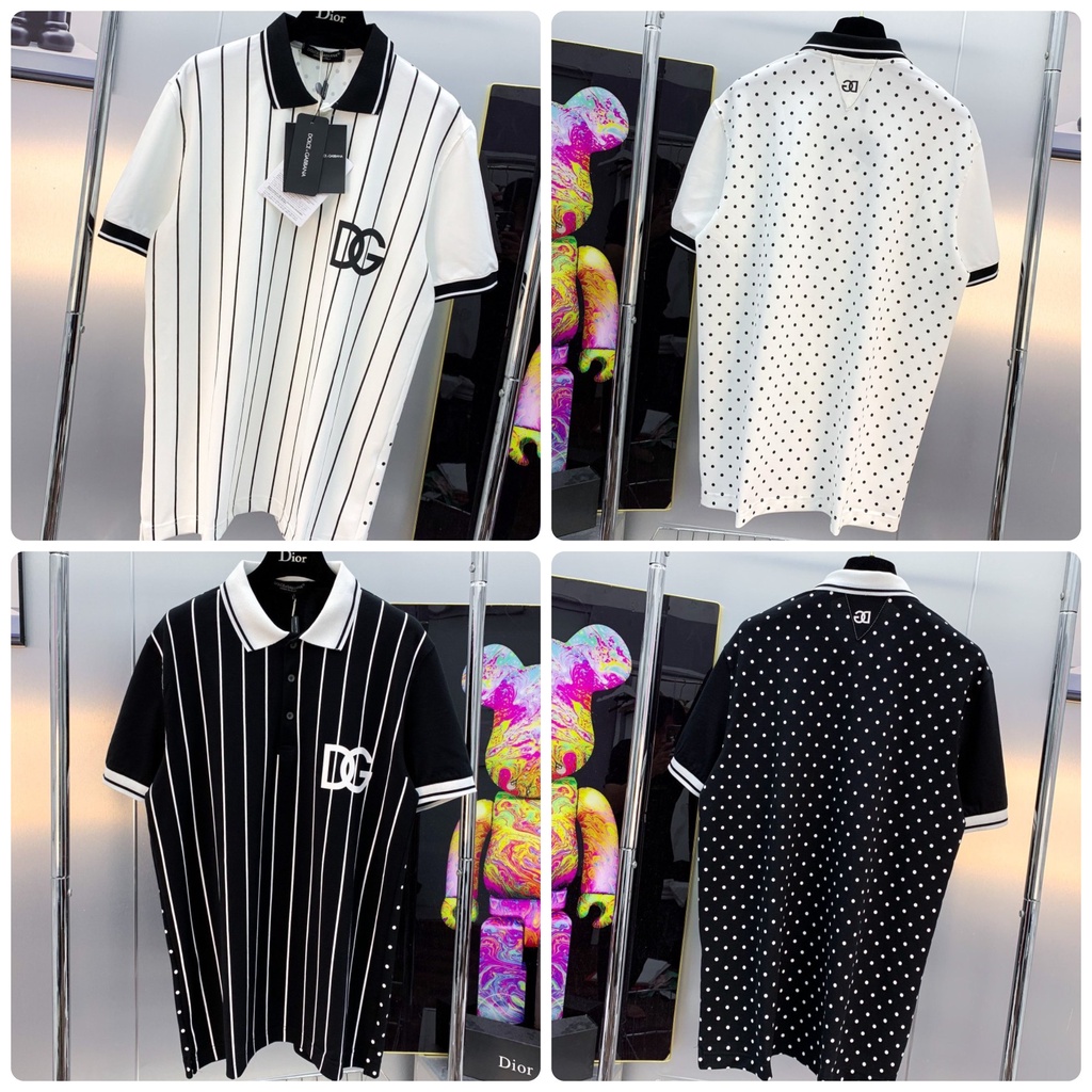 Áo Polo Nam DG Logo Trắng Chất Cotton Lạnh - Áo Phông Cổ Bẻ Nam DG Viền Dọc Siêu Hot