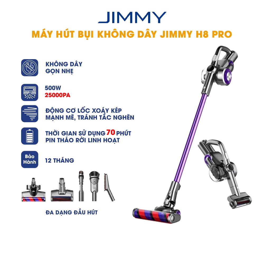 Máy Hút Bụi Không Dây JIMMY H8 Pro Màn Hình Led Lực Hút Mạnh Nhẹ Thời Gian Sử Dụng Dài Bền Chính Hãng