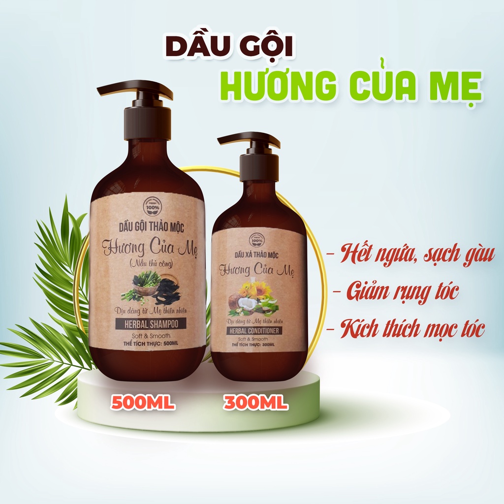 Dầu gội thảo mộc Hương Của Mẹ từ tinh chất bồ kết, hà thủ ô ngăn rụng tóc, ngăn nấm da đầu, kích thích mọc tóc
