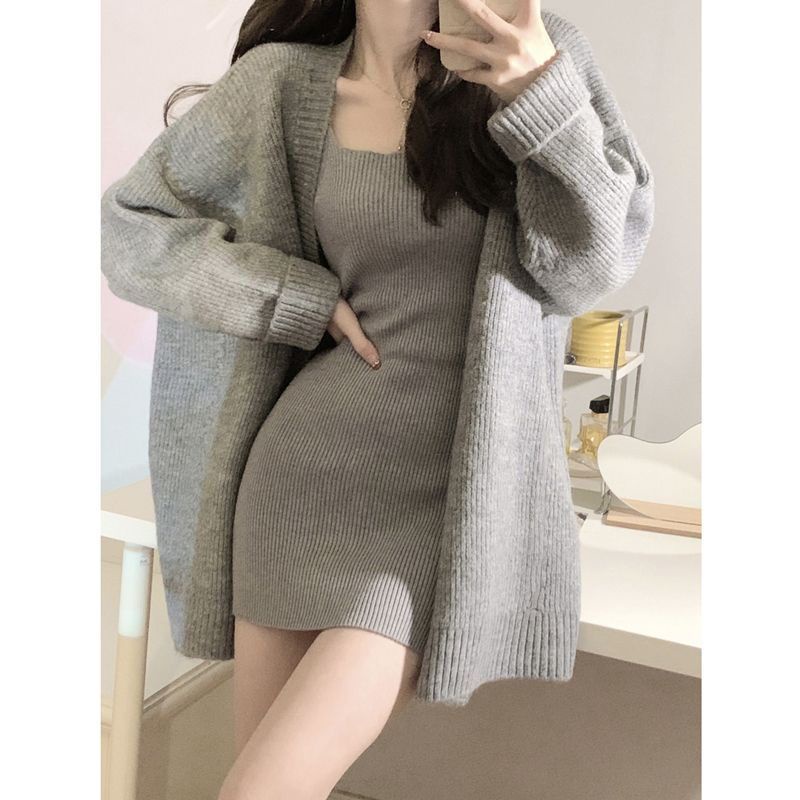 Bộ Áo Khoác Cardigan Dệt Kim Dáng Rộng Phối Chân Váy Dệt Kim Thời Trang Thu Đông 2022