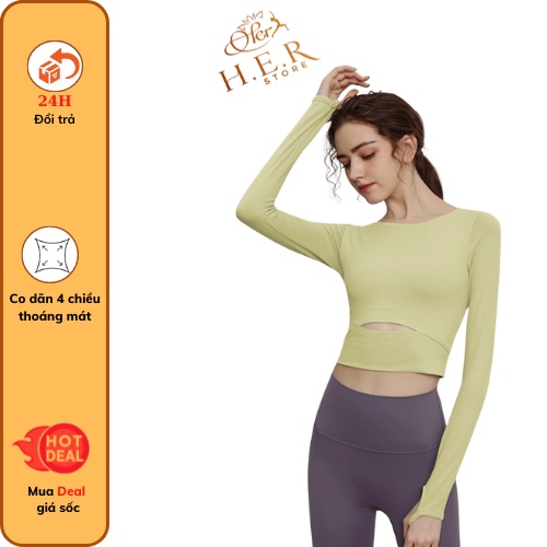 Áo tập yoga gym đạp xe dài tay có kèm bra đệm mút thấm hút mồ hôi co dãn 4 chiều Nelly A022