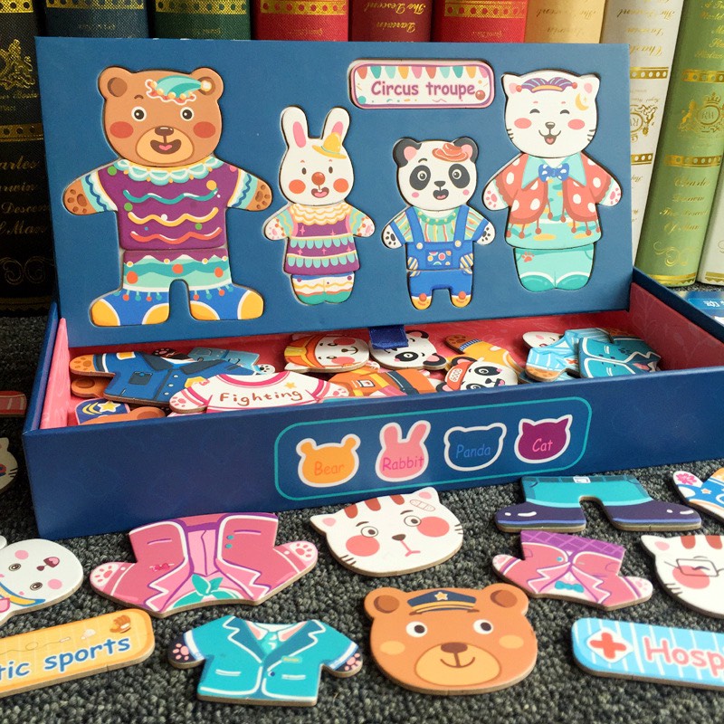 Đồ chơi thông minh ghép hình trí tuệ - Bộ xếp hình thời trang gia đình gấu có nam châm