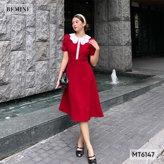 Đầm phối cổ gợn tay phồng BEMINE MT6147