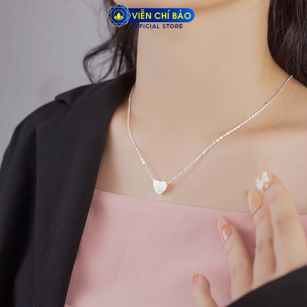 Dây chuyền bạc nữ mặt Trái tim đính đá bạc 925 thời trang phụ kiện trang sức nữ thương hiệu Viễn Chí Bảo D400648