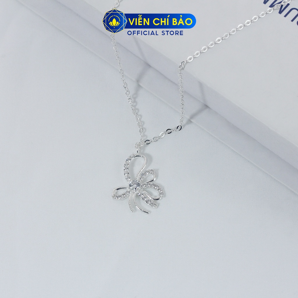 Dây chuyền bạc nữ hình nơ đính đá chất liệu bạc 925 thời trang phụ kiện trang sức Viễn Chí Bảo D400471