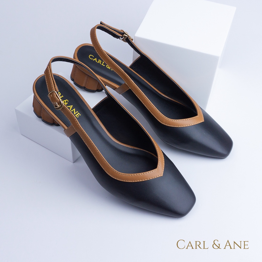 Carl & Ane - Giày cao gót mũi vuông hở gót cao 3cm màu kem nhạt _ CL005