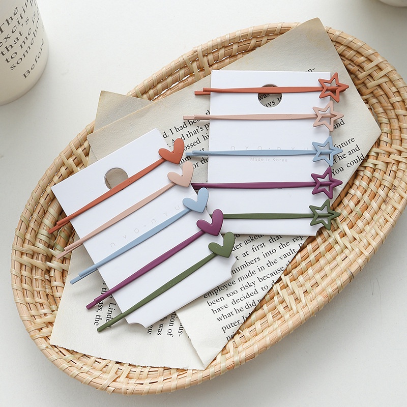 Set 10 Kẹp Tóc Hình Ngôi Sao / Trái Tim Nhiều Màu Sắc Phong Cách Hàn Quốc