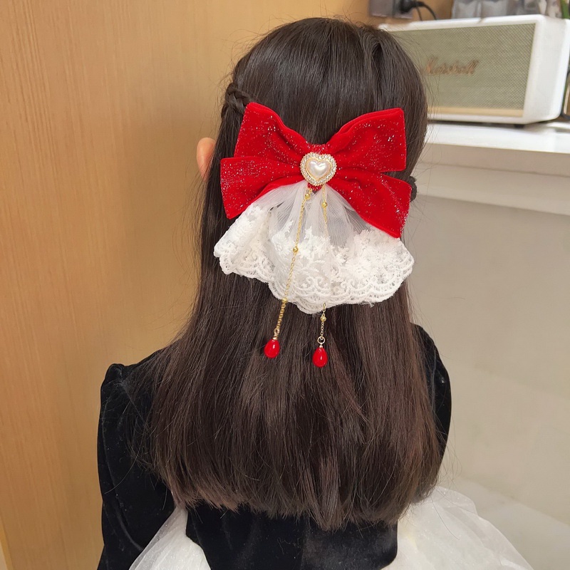 Kẹp Tóc Nơ Đính Ngọc Trai Phong Cách Trung Hoa Dễ Thương Cho Bé Gái