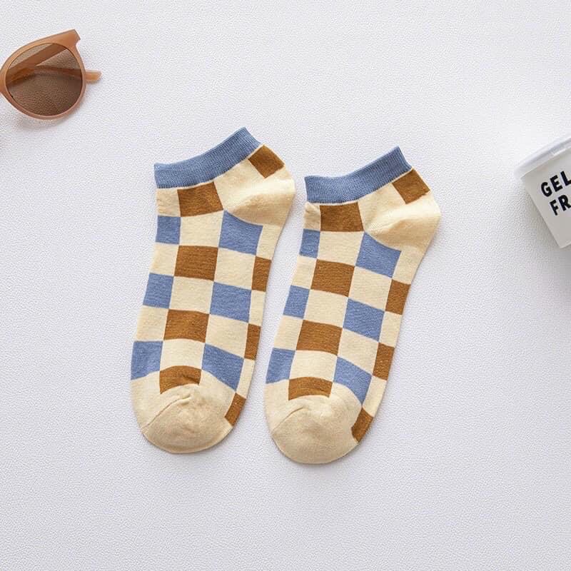 Sét 5 đôi tất Vớ Cotton Cổ Thuyền Kẻ Sọc Màu Sắc Tương Phản Phong Cách Nhật Bản Thời Trang Mùa Xuân Cho Nữ