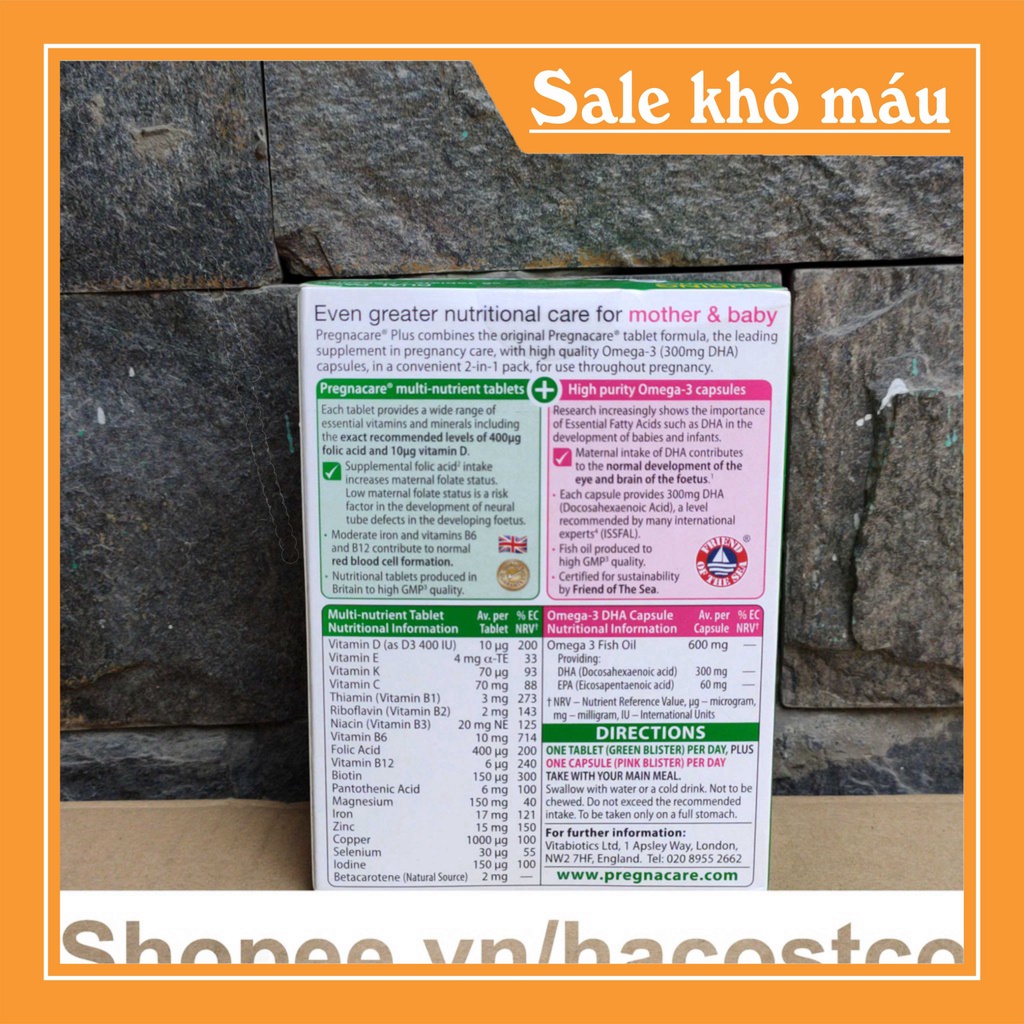 SALE KHÔ MÁU Viên uống Pregnacare Plus Omega-3 56 viên Vitamin Bà Bầu omega 3 SALE KHÔ MÁU