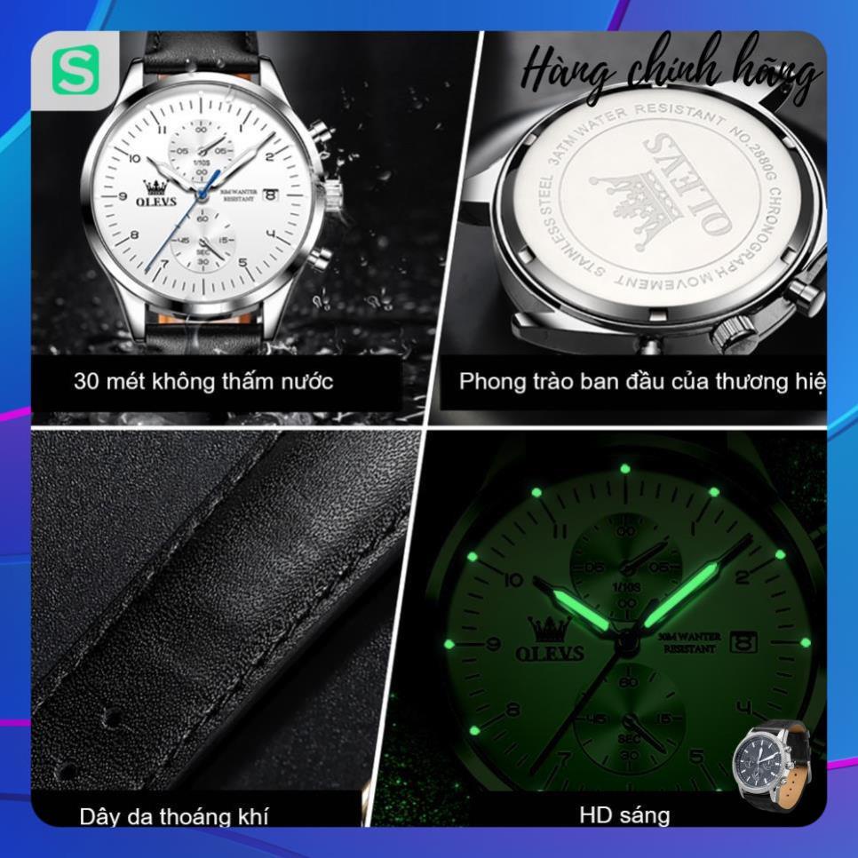OLEVS 2880 Đồng hồ nam chính hãng Dây da có chức năng Lịch chống nước phát sáng Mặt số