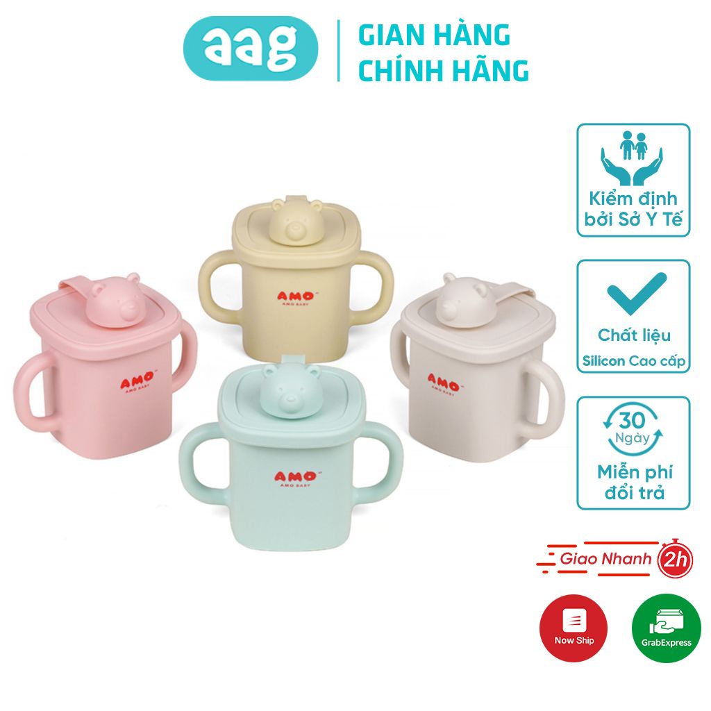 Cốc nước silicone AMOBABY588 tập uống chống sặc cho bé 350ml